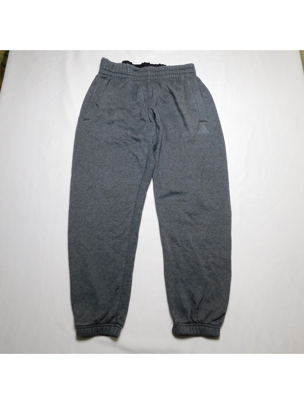 Adidas Boys Gray Heathered Fleece Jogger Sweatpants Pockets Elastic Cuff